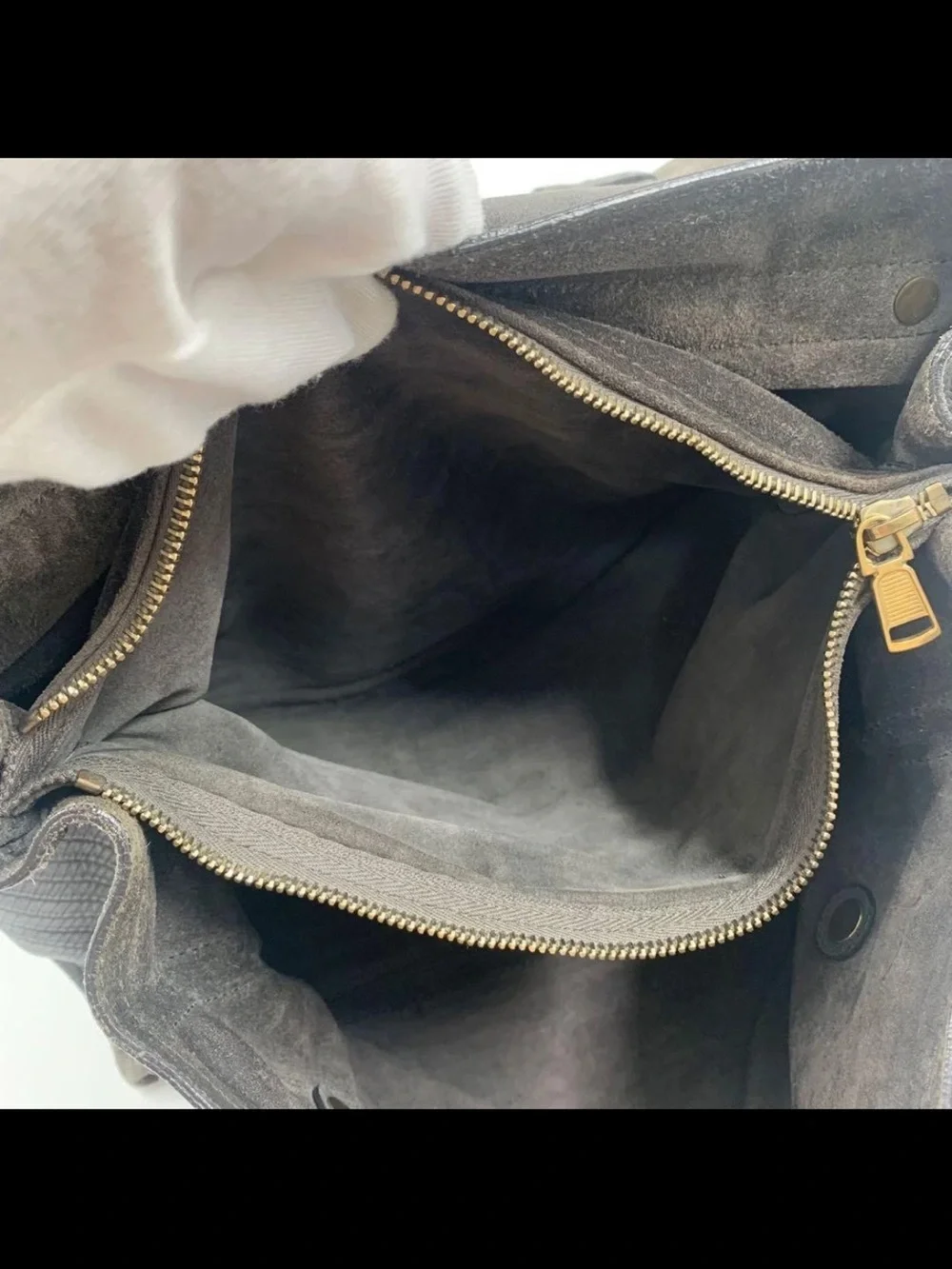 Saint Laurent Dark Gray Textured Leather Shoulder Bag with Gold Hardware
